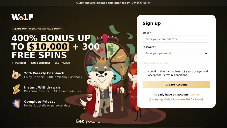 Aperçu du site Wolf.io